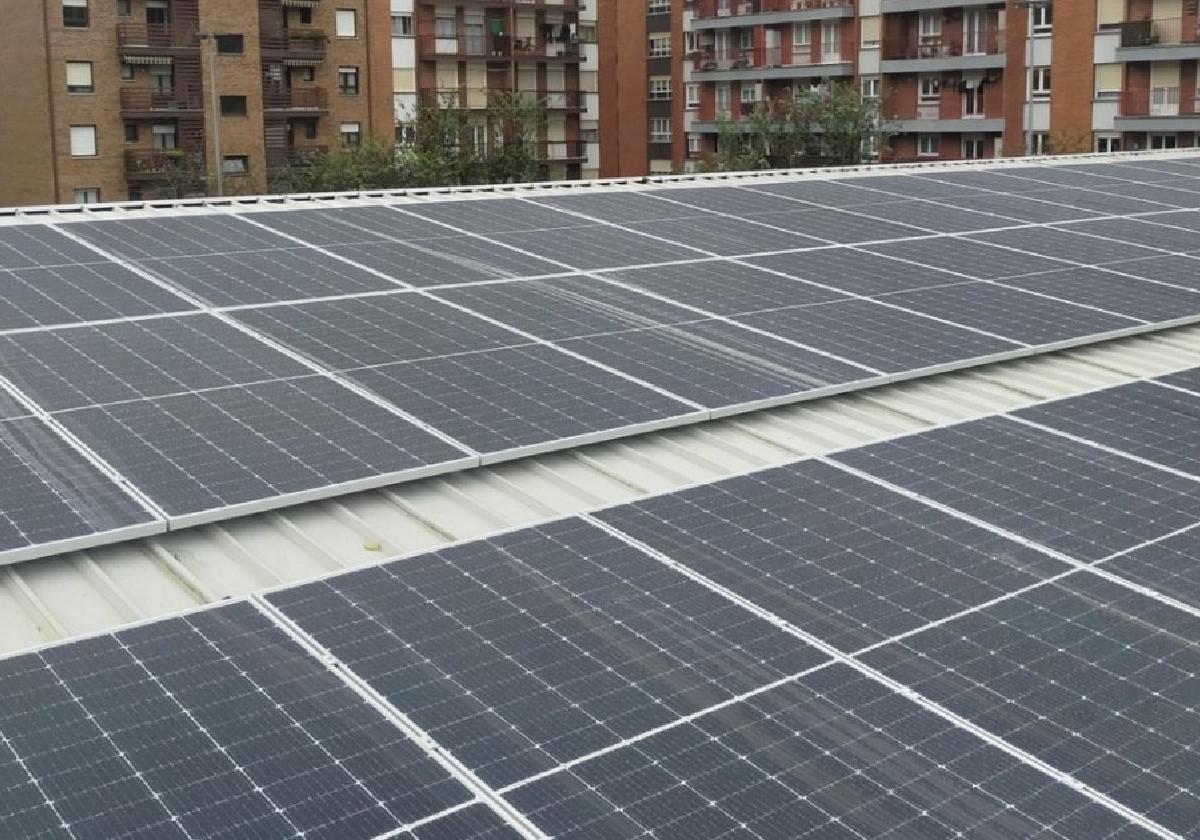 Algunas de las placas fotovoltaicas instaladas en el tejado de la escuela Fleming.