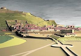 Restitución del Frente de Tierra con, en su centro, el Cubo Imperial, hacia 1800.