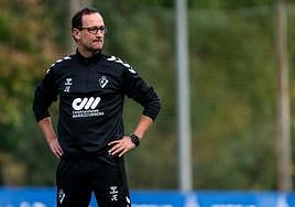 Joseba Etxeberria en el último entrenamiento en Atxabalpe.