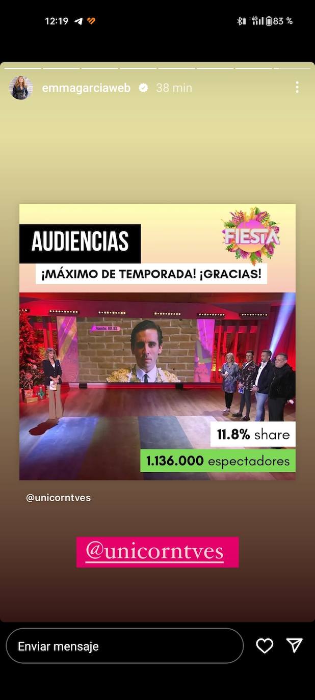 'Storie' de Emma García en el que anunciaba su récord de la temporada.