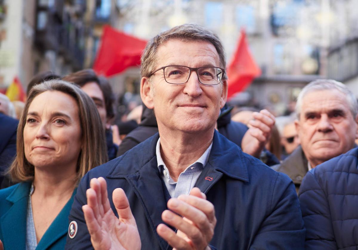 Alberto Núñez Feijóo, en Pamplona este domingo.