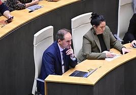 El diputado de Hacienda, Jokin Perona, ayer durante la aprobación en Juntas del 'impuesto a los ricos'.