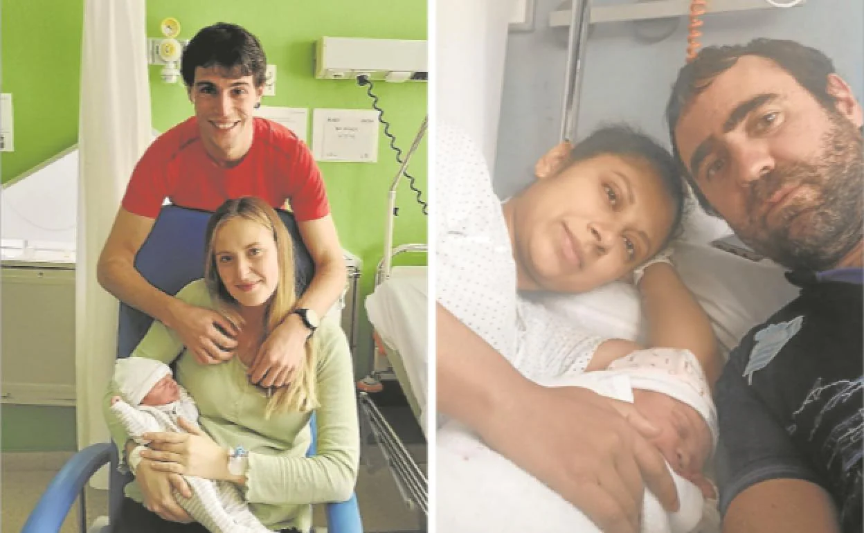 Unai y Miren sonríen con su bebé, Manex, nacido en el Hospital Donostia. Nahia, la segunda hija de Valesca y Mikel, venida al mundo en Mendaro.