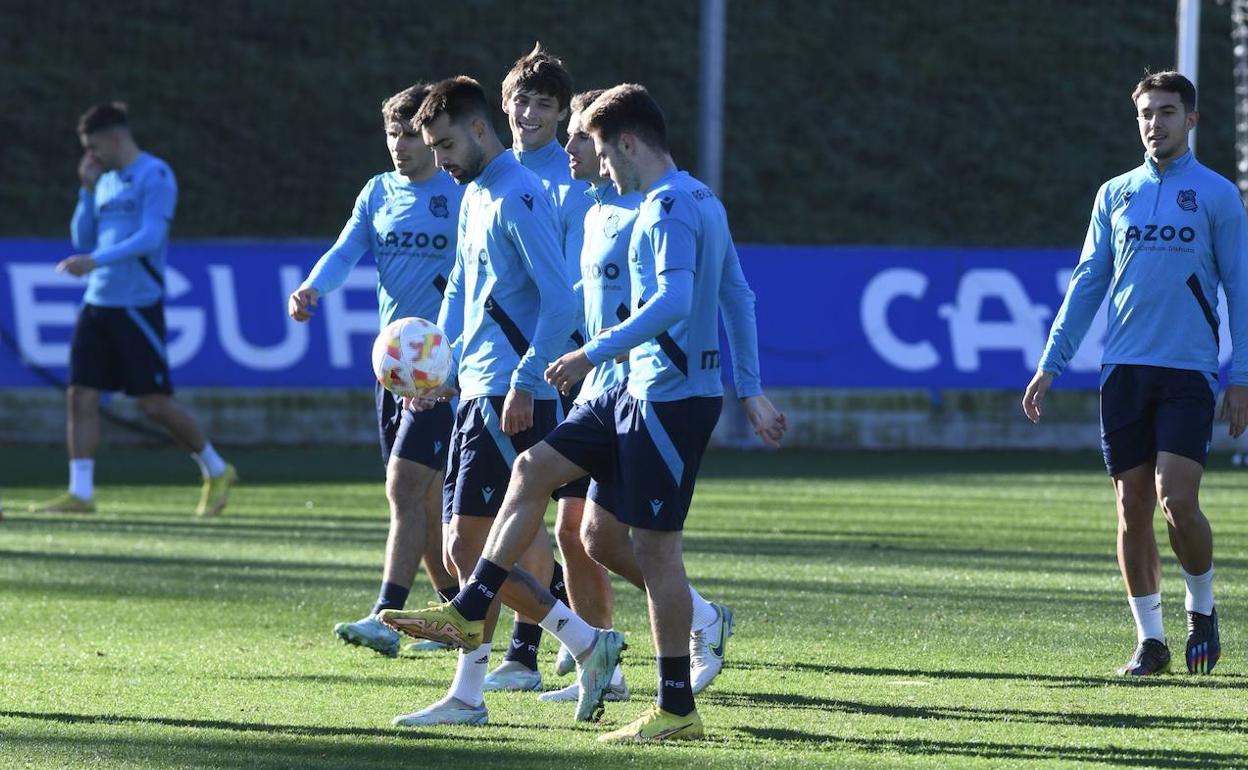 Entrenamiento de la Real Sociedad de la mañana de este martes.