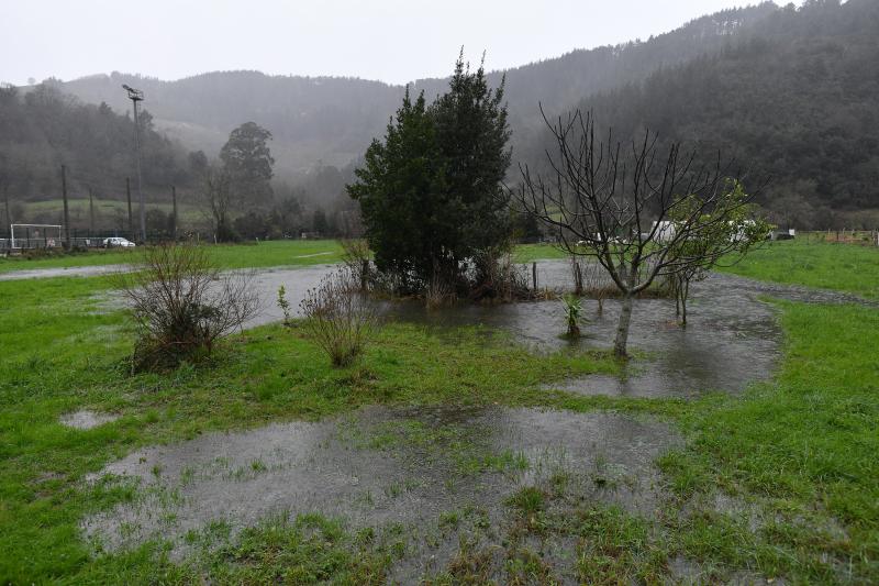 Terrenos de huertas anegados junto al campo de fútbol de Deba