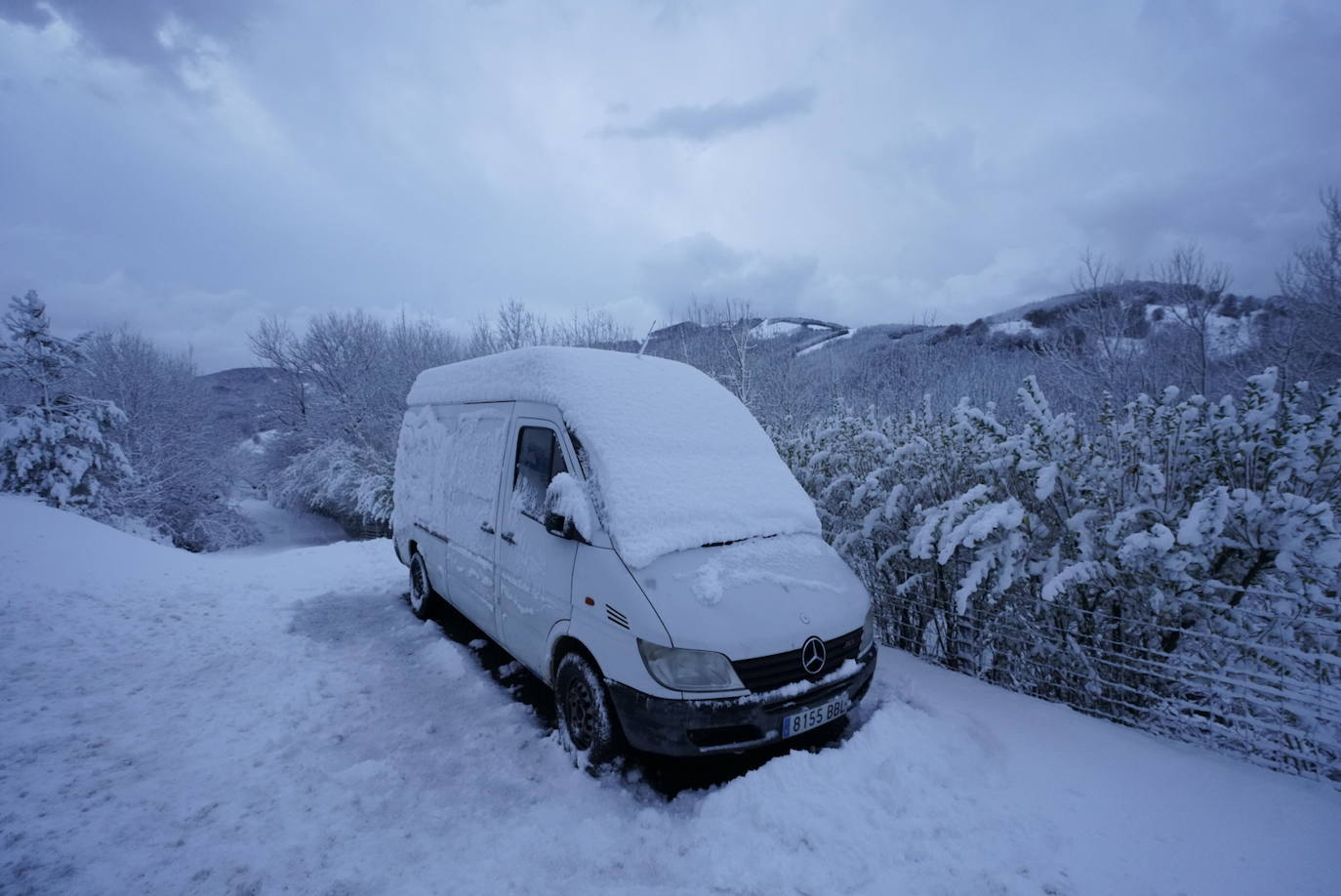 La zona de Berastegi, cubierta por la nieve. 