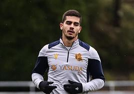 André Silva, en el entrenamiento de este jueves en Zubieta.