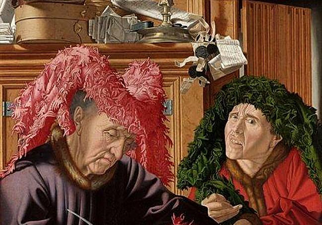 Los dos prestamistas. Marinus Van Reymerswaele. En el cuadro se observa el libro registro donde los depositarios anotaban los fondos recibidos