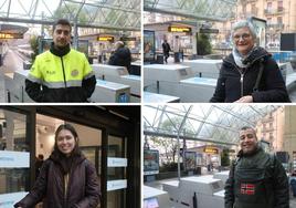 Mario Gómez, Conchi Rodas, Jocelyn Flores y Marcio Dávila esta mañana en la estación de Euskotren de la Plaza Easo en Donostia.