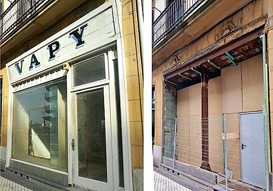 La fachada de madera, antes y después de los trabajos de remodelación.