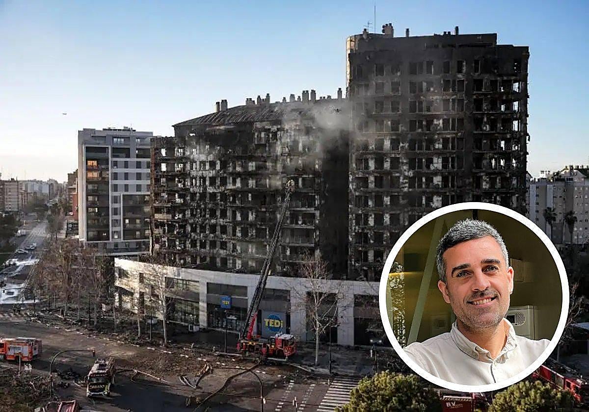 Las torres quedaron calcinadas. En la imagen a la derecha, Unai Sarasola, arquitecto.