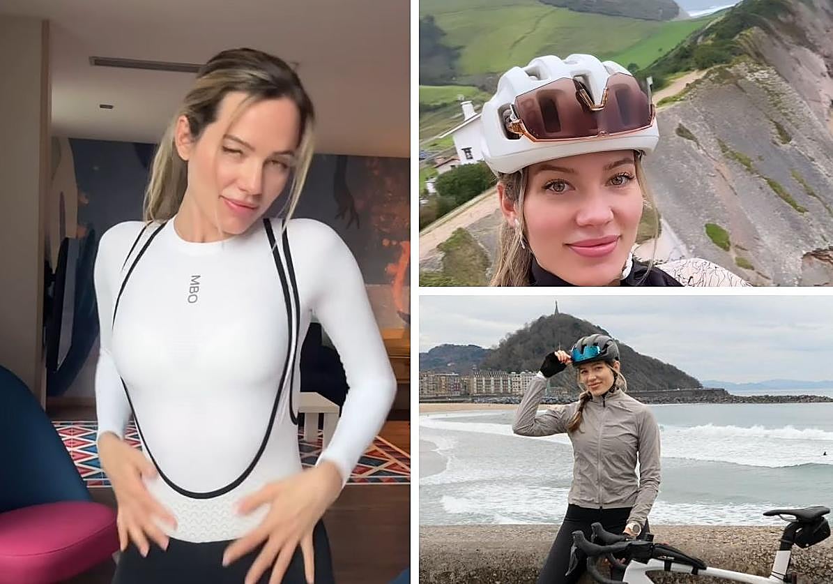 La triatleta rusa Nedezhda Pavlova, en las distintas imágenes de su paso por Gipuzkoa que ha subido a su Instagram.