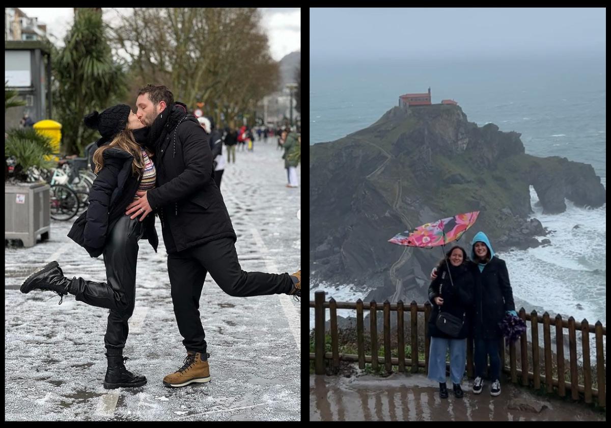 Sol Gaschetto con Darío Orsi en Donostia y con una amiga en San Juan de Gaztelugatxe.