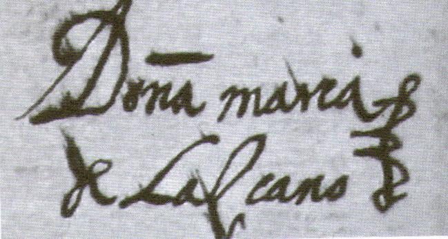 Firma autógrafa en el acta de matrimonio con Antonio de Oquendo, año 1613.