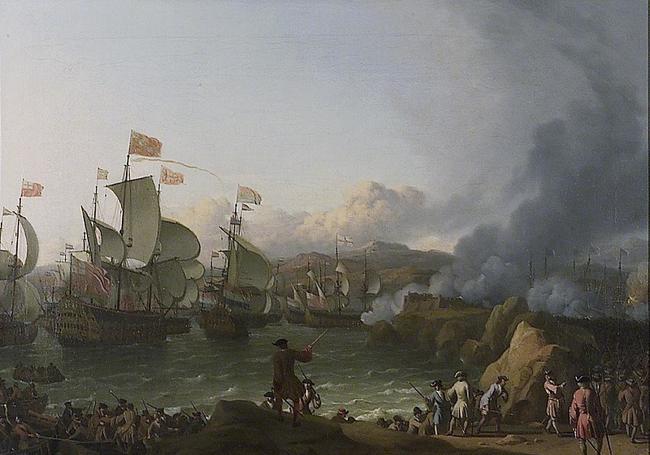 Desembarco de tropas angloholandesas durante la Batalla de Vigo, Guerra de Sucesión española (1702). Por Ludolf Bakhuizen. National Maritime Museum de Greenwich.