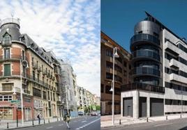 El edificio Miracuz de San Sebastián en 1988 y 2018.