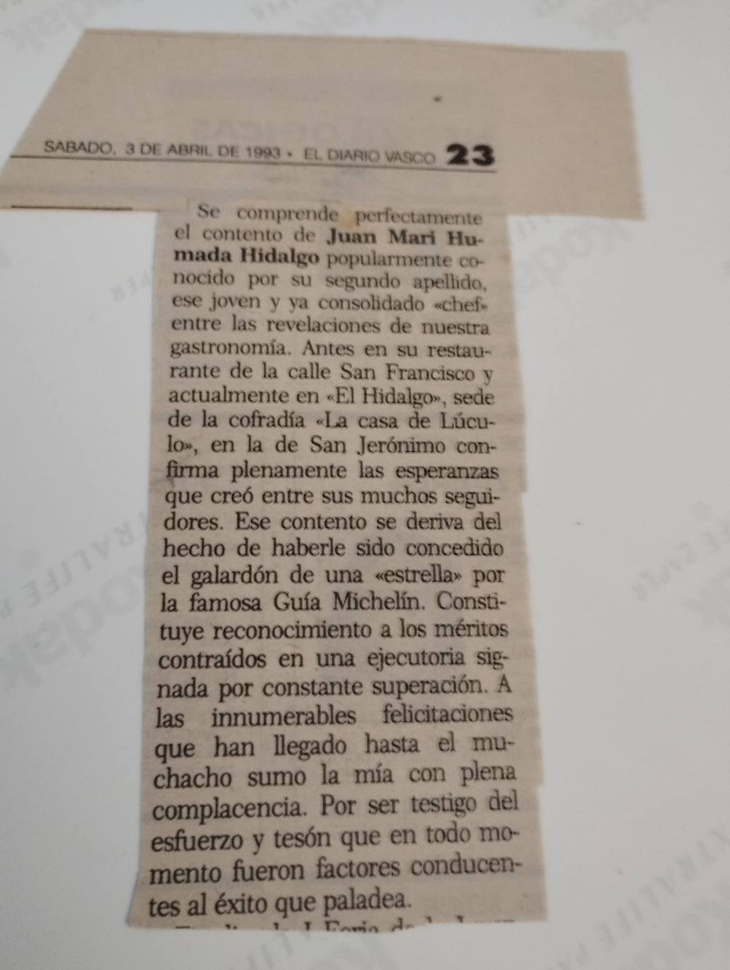Recorte de la crónica de Vidaurre donde se contaba la estrella de Humada.