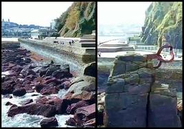 Trabajos de revisión junto al Peine del Viento donostiarra.