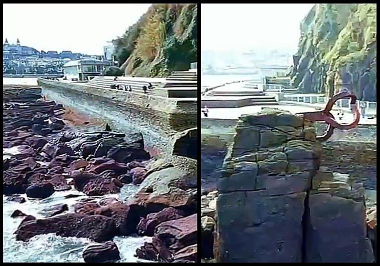 Trabajos de revisión junto al Peine del Viento donostiarra.