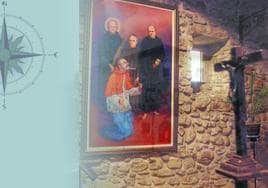 Imagen de archivo que muestra el cuadro en el Santuario de Gurutzeta, en Idiazabal, con las imágenes de Lázaro Múgica, el padre Miguelito, Mauricio Luzuriaga y Marcelino Lardizabal.