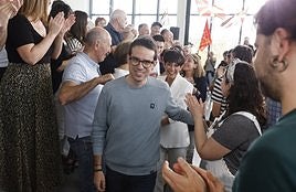 Pello Otxandiano y Maddalen Iriarte en el acto electoral de este sábado en Tabakalera.