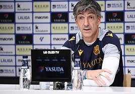 Imanol Alguacil, en la sala de prensa de Zubieta.