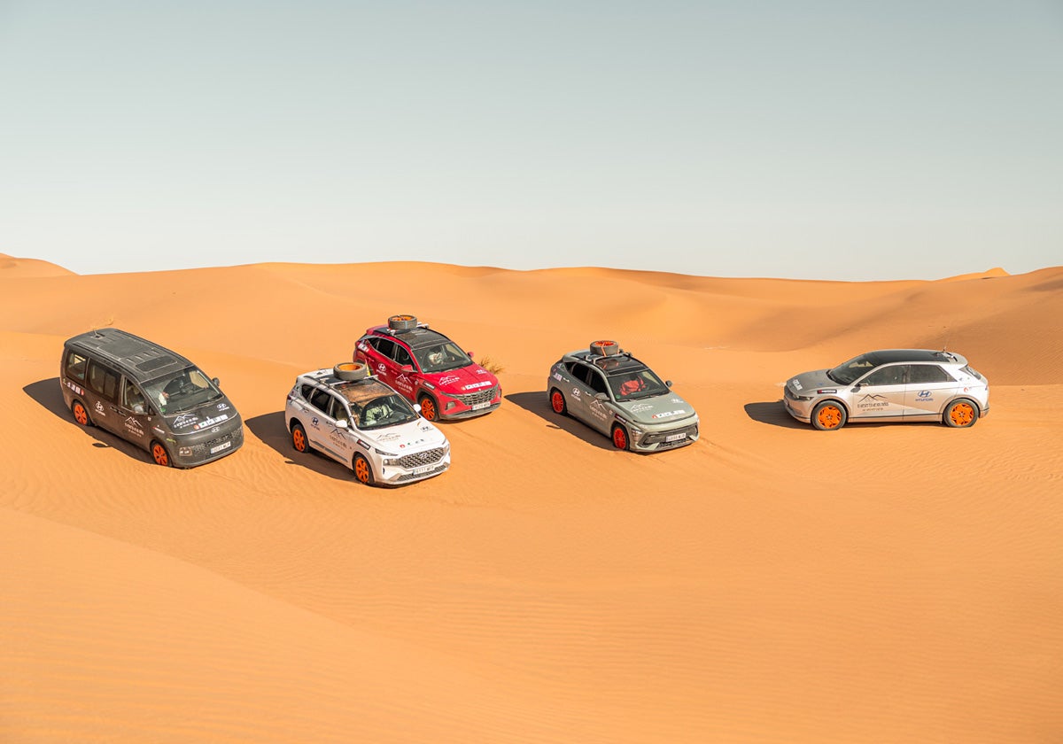 Los distintos modelos de Hyundai en las dunas de Marruecos