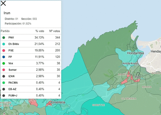 Así se ha votado en cada localidad de Gipuzkoa, calle a calle