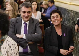 Aitor Esteban (PNV) y Mertxe Aizpurua (EH Bildu), en un acto de apoyo a las mujeres celebrado el pasado año en el Congreso.