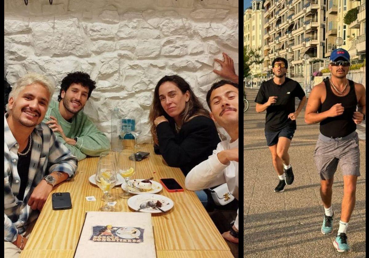 Sebastián Yatra disfrutó de una cena amena en la Bodega Donostiarra. En la derecha, corriendo este viernes por el Paseo de La Concha de San Sebastián.