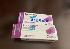Las dos cajas de Loratadina y Lorazepam con las que el usuario realizó su denuncia.