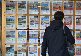 Un joven mira el escaparate de una agencia inmobiliaria.