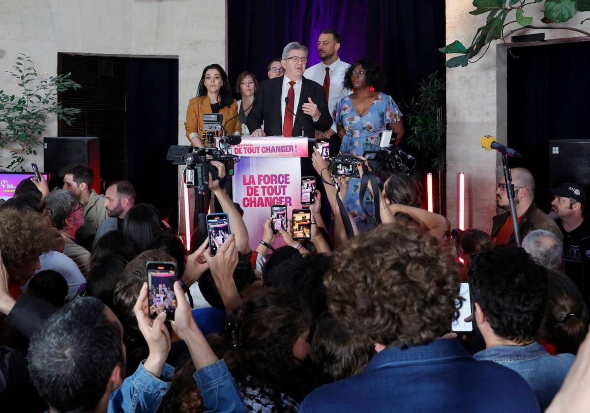 Jean-Luc Melenchon, líder de los izquierdistas La France Insoumise, compareció tras las elecciones europeas del pasado domingo.