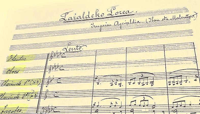 Partitura de la ópera 'Larraldeko Lorea', publicada en uno de los libros.