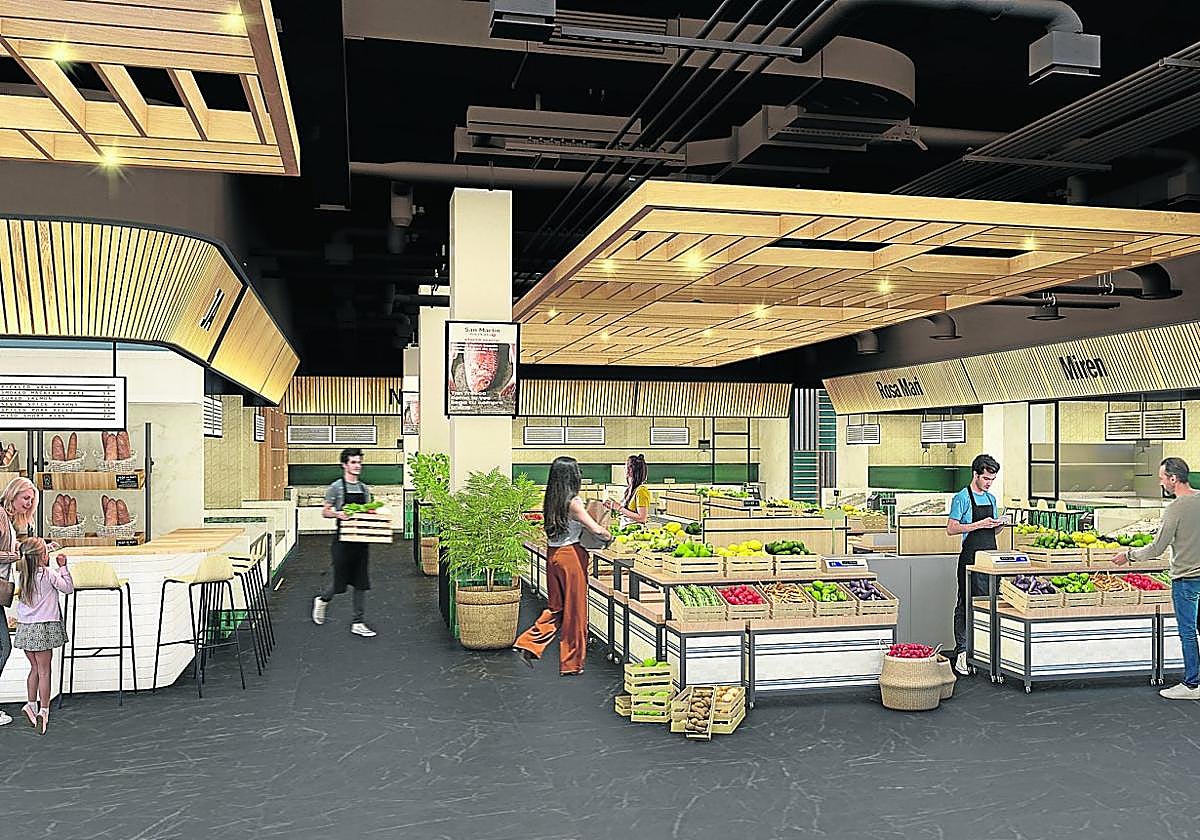 La planta sótano, donde se ubican los puestos de frutas y verduras y las pescaderías, tendrá un aspecto parecido a esta infografía.