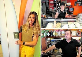 Leire Gascón (Pukas), Maite Alkorta (Heladería Italiana) y Pedro Sáncehz Tolín (restaurante Izarra) posan para DV.