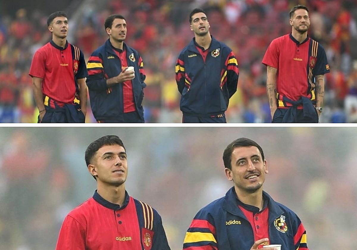 Foto de los realistas ayer en Colonia viendo el partido de Inglaterra en los videomarcadores.