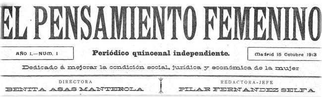 Cabecera del número 1 de El pensamiento femenino (1913).