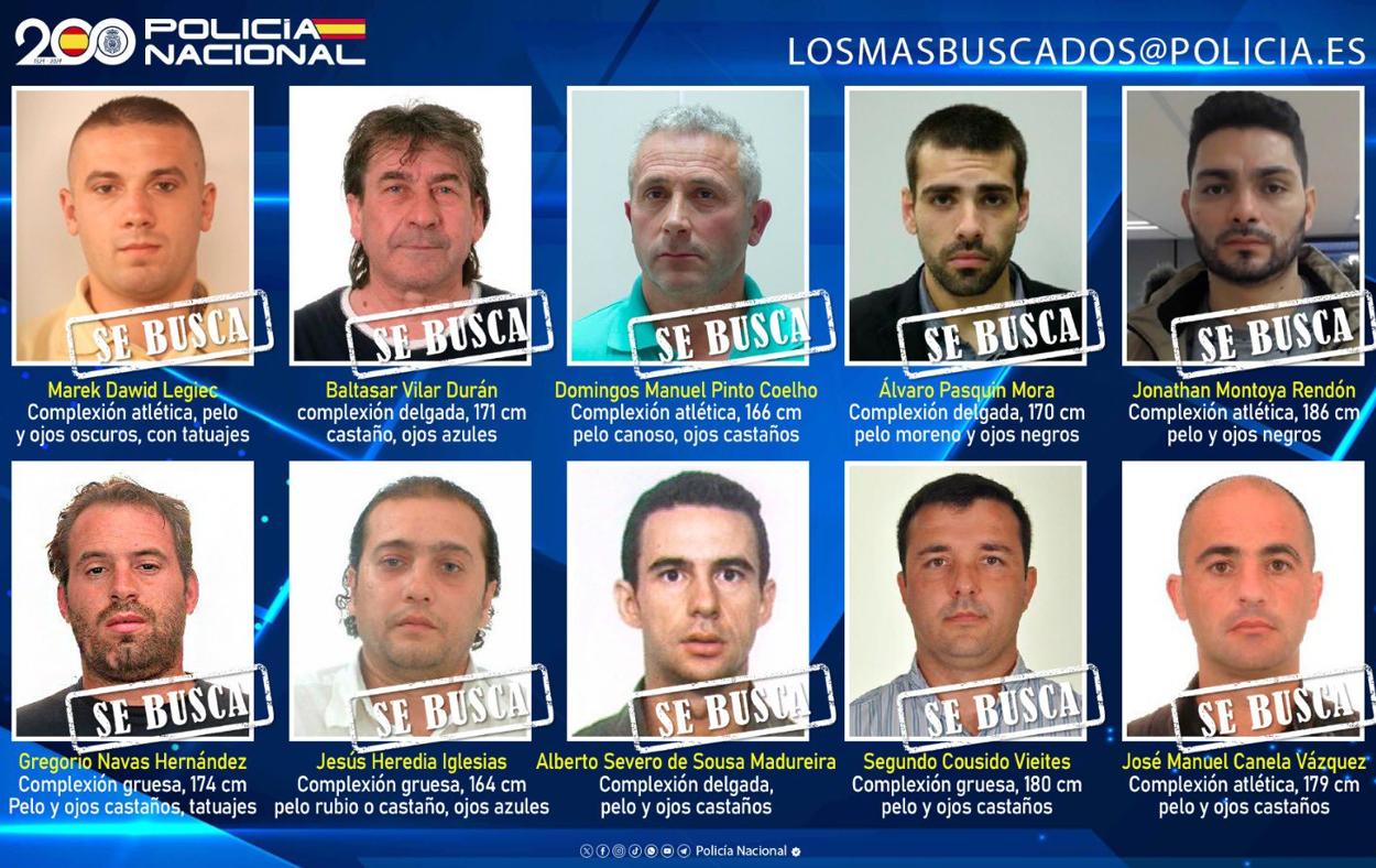 Los diez fugitivos más buscados en España por la Policía Nacional
