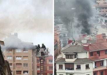 Rescatados seis vecinos atrapados en el tejado del edificio en llamas en el centro de Errenteria
