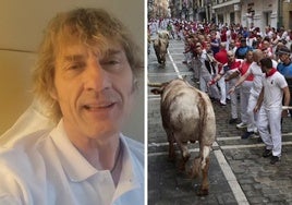 JUlian Iantza en una imagen de su Instagram y un momento de u encierro de San Sfermín.