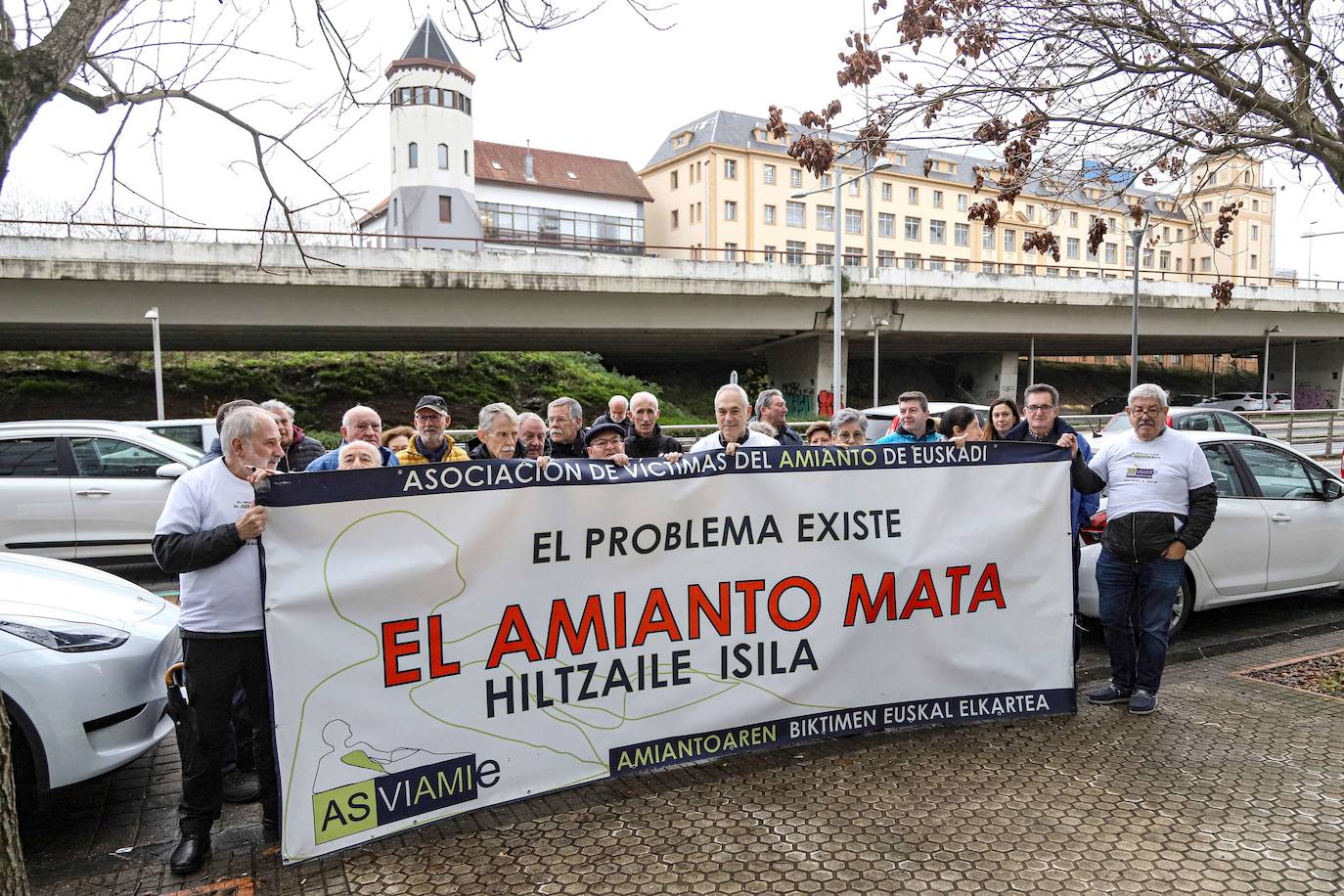 Una protesta de Asviamie contra el amianto.