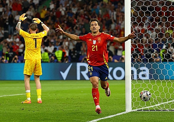 Mikel Oyarzabal, tras anotar el gol de la victoria de España en la final de la Eurocopa contra Inglaterra.