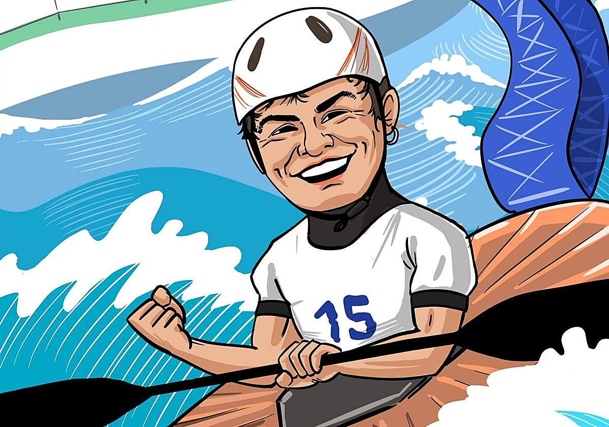 Pau Etxaniz celebra sobre la medalla de bronce su descenso en la final de aguas bravas de los Juegos Olímpicos.