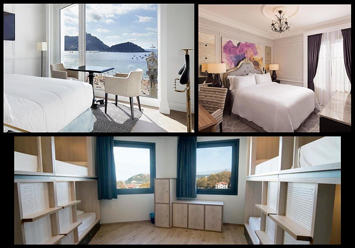 Varias de las habitaciones disponibles para este fin de semana en Donostia.