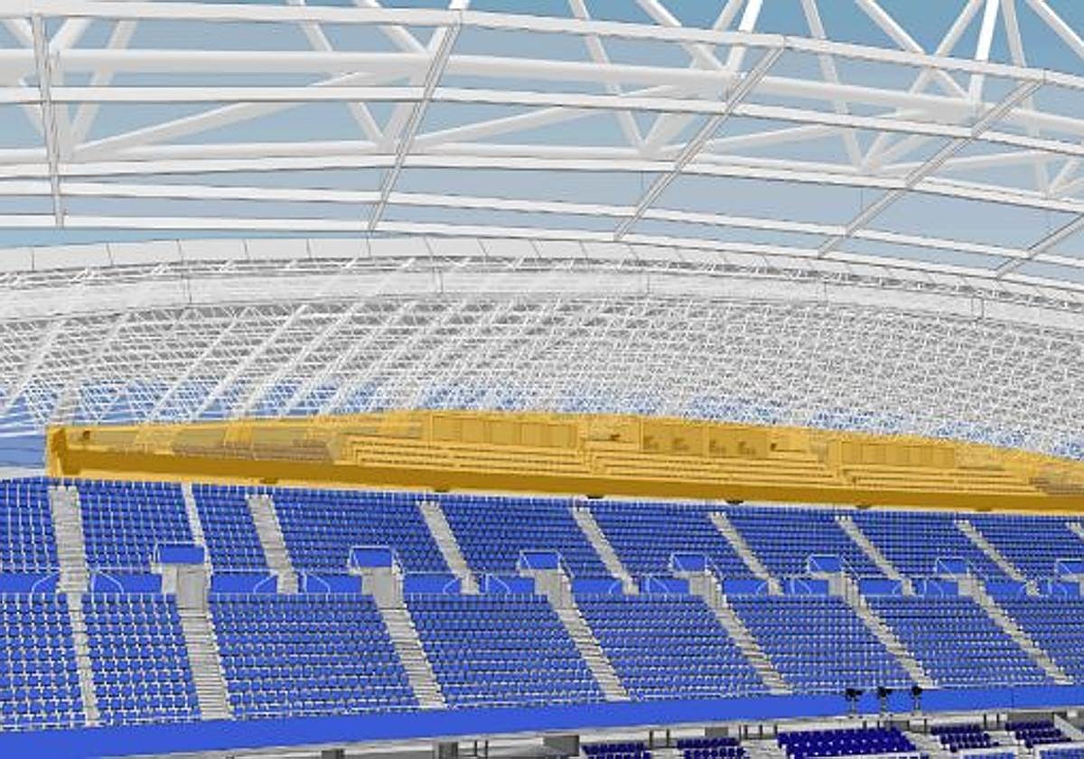 Fotomontaje de cómo quedará una de las tribunas centrales tras la ampliación de asientos en la parte superior.