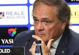 Jokin Aperribay durante su comparecencia ante los medios en el Reale Arena.