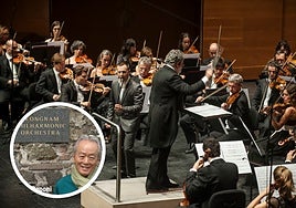 El txistulari Garikoitz Mendizaba, en una actuación junto a la Euskadiko Orkestra.