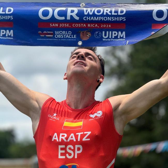 Aratz Lakuntza, tras cruzar la meta de una de las pruebas del mundial OCR.