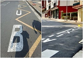 Nuevas señales de los carriles bus y taxi en Hernani.